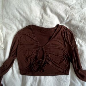 Cropped tie up shirt in brown
